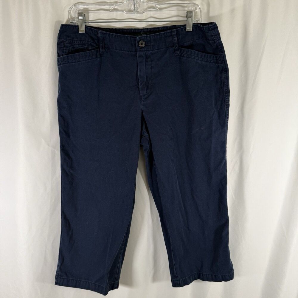 LRL Lauren Jeans Capris Women's 10 Blue Chino Flat Front Pockets Mid Rise